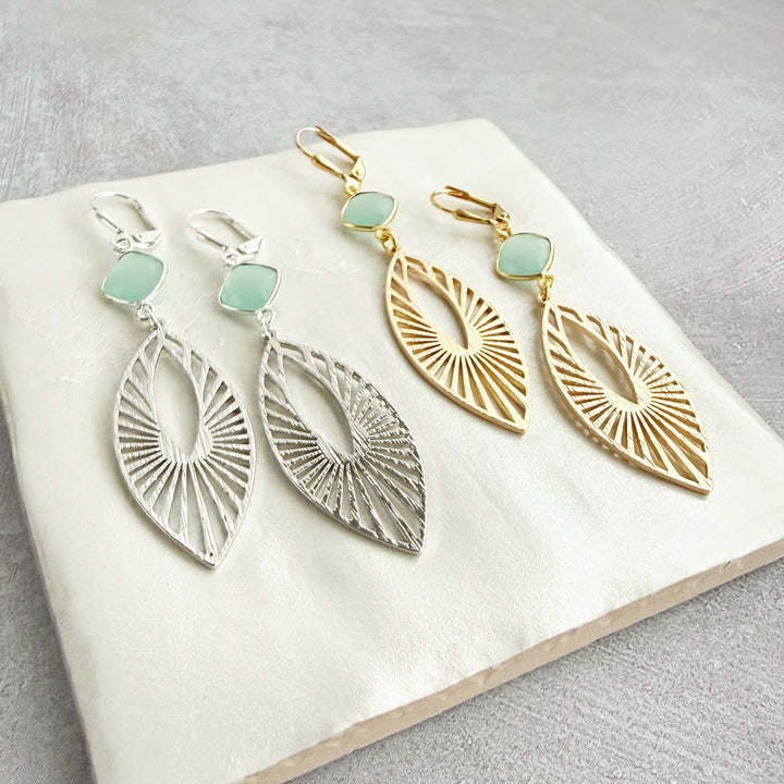 Aqua Chalcedony Sunbeam Marquise Earrings