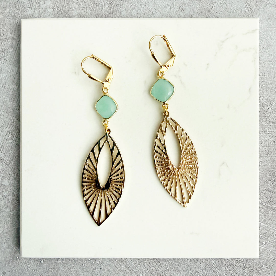 Aqua Chalcedony Sunbeam Marquise Earrings