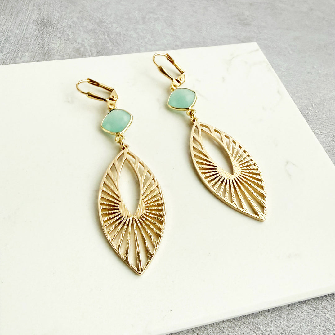 Aqua Chalcedony Sunbeam Marquise Earrings