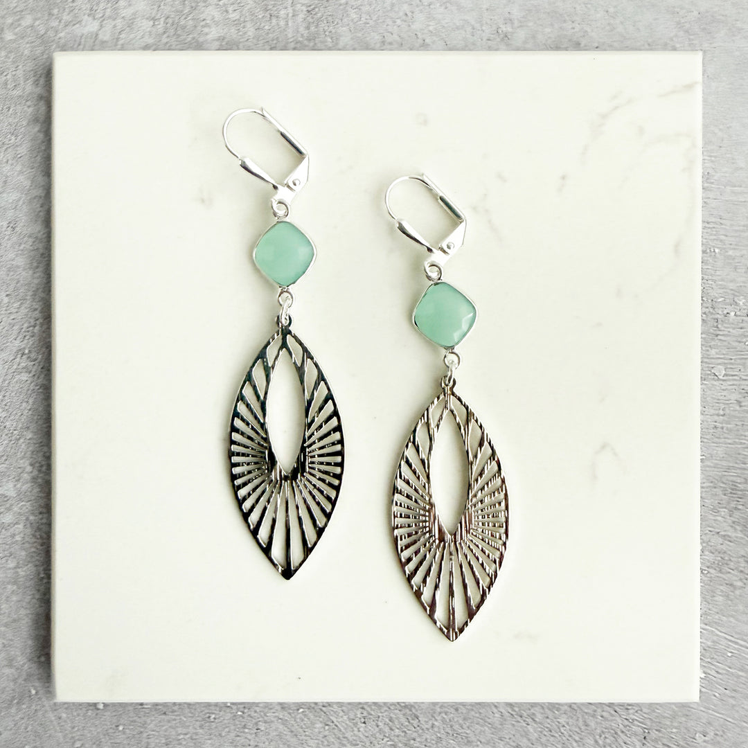 Aqua Chalcedony Sunbeam Marquise Earrings