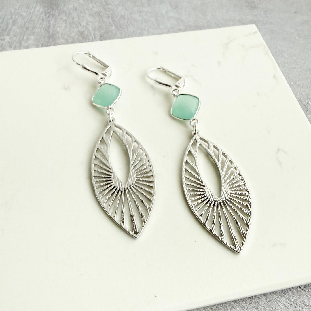 Aqua Chalcedony Sunbeam Marquise Earrings