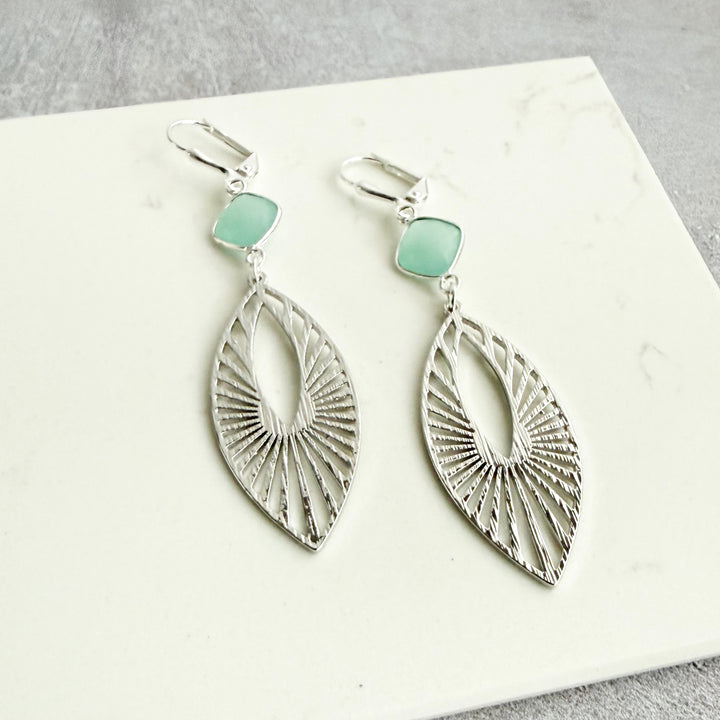 Aqua Chalcedony Sunbeam Marquise Earrings
