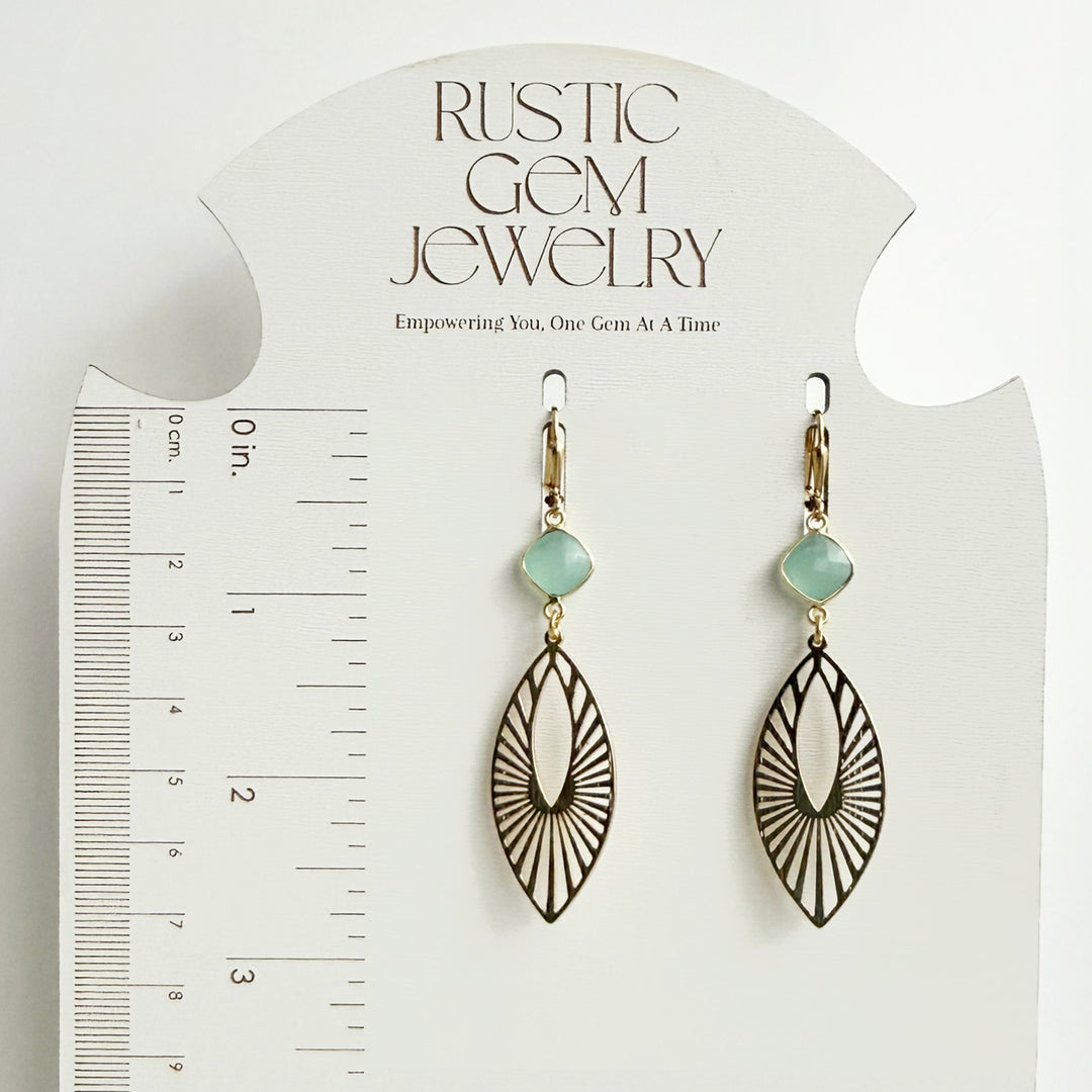 Aqua Chalcedony Sunbeam Marquise Earrings