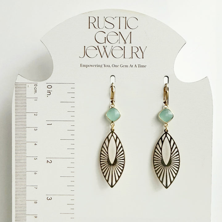 Aqua Chalcedony Sunbeam Marquise Earrings