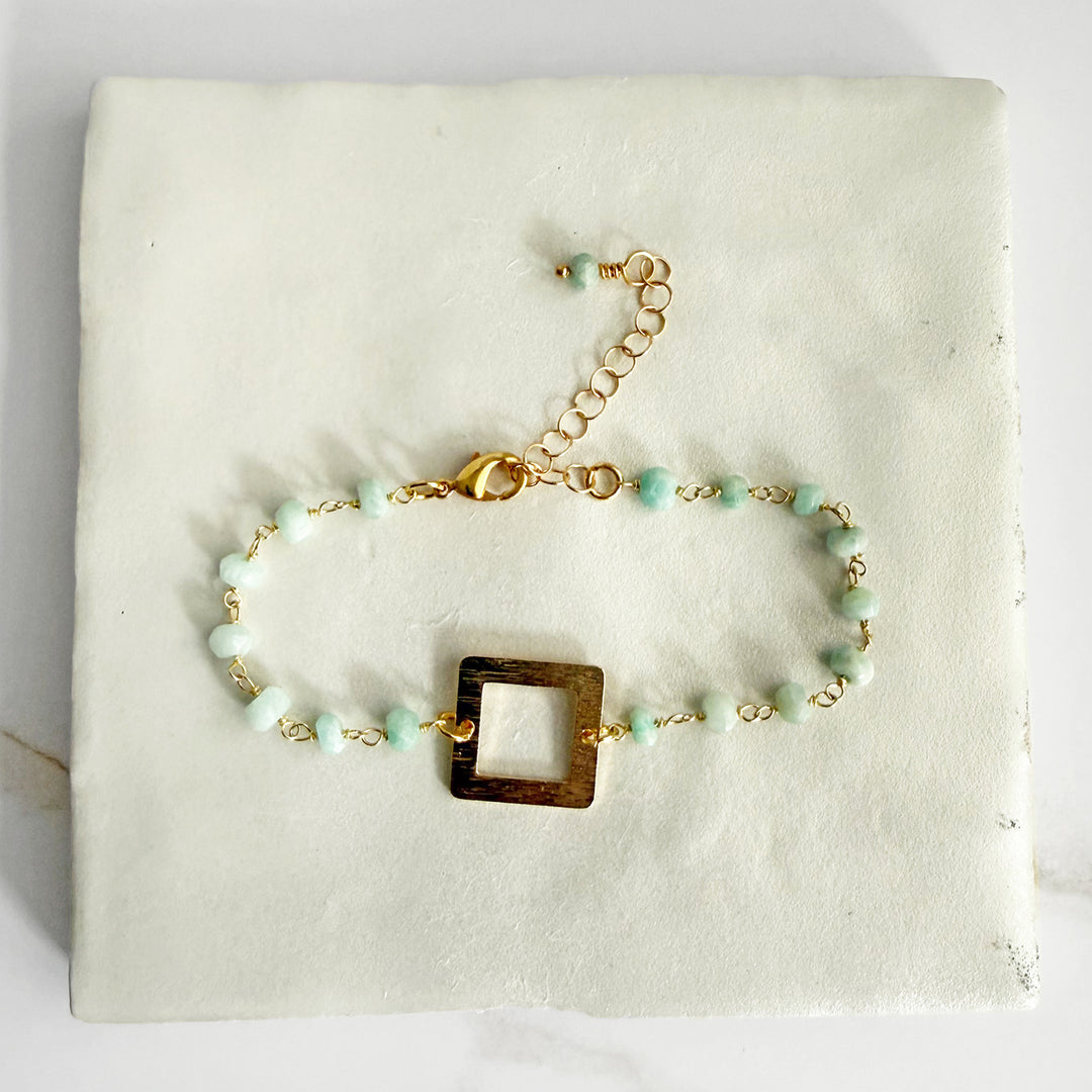 Amazonite Beaded Bracelet with Brushed Gold Square