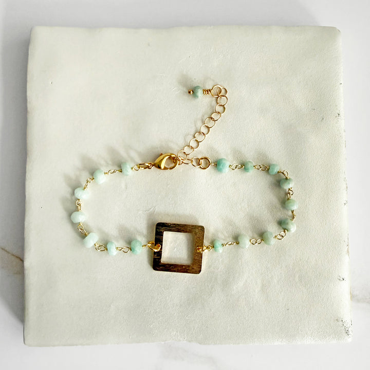 Amazonite Beaded Bracelet with Brushed Gold Square