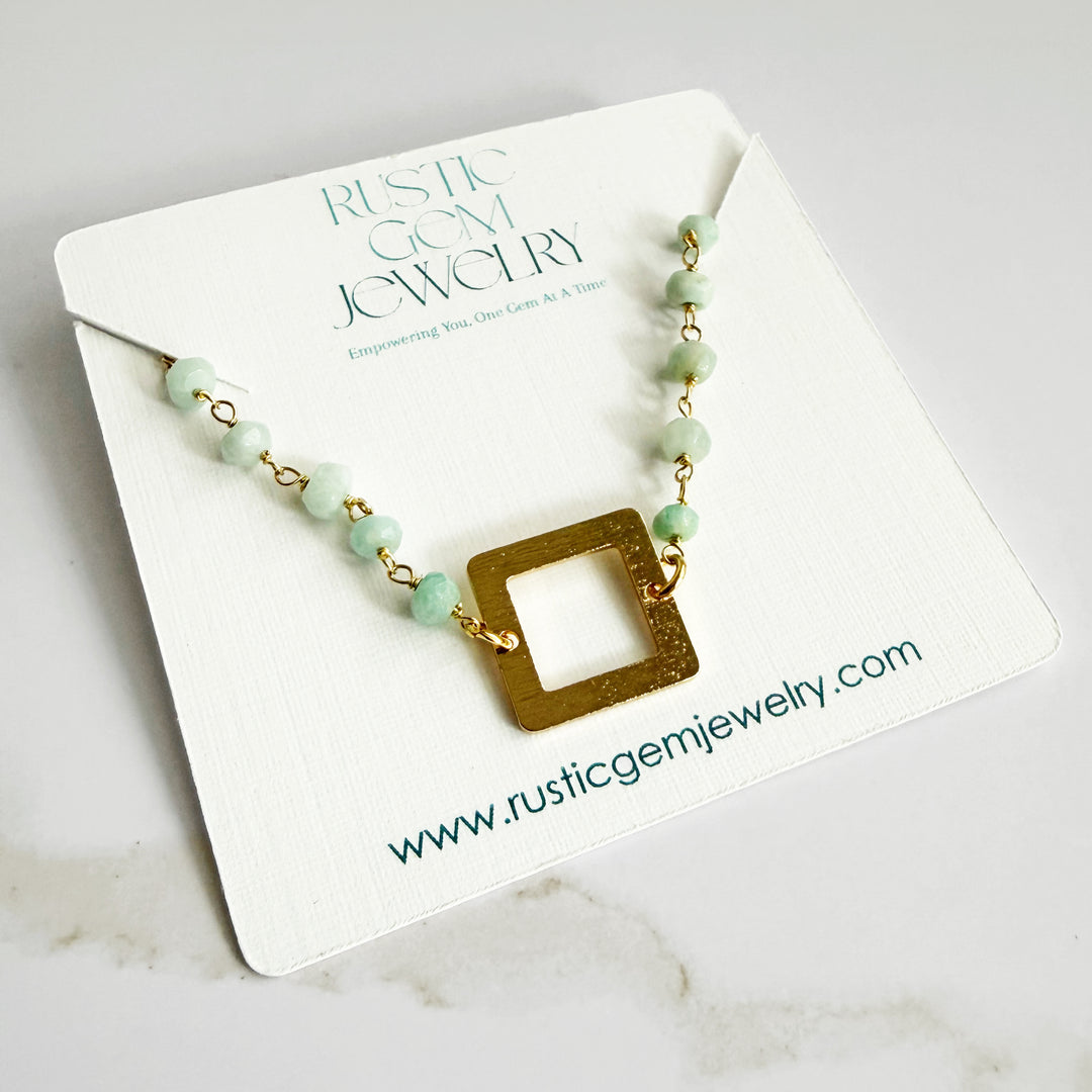 Amazonite Beaded Bracelet with Brushed Gold Square