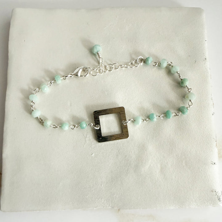 Amazonite Beaded Bracelet with Brushed Silver Square