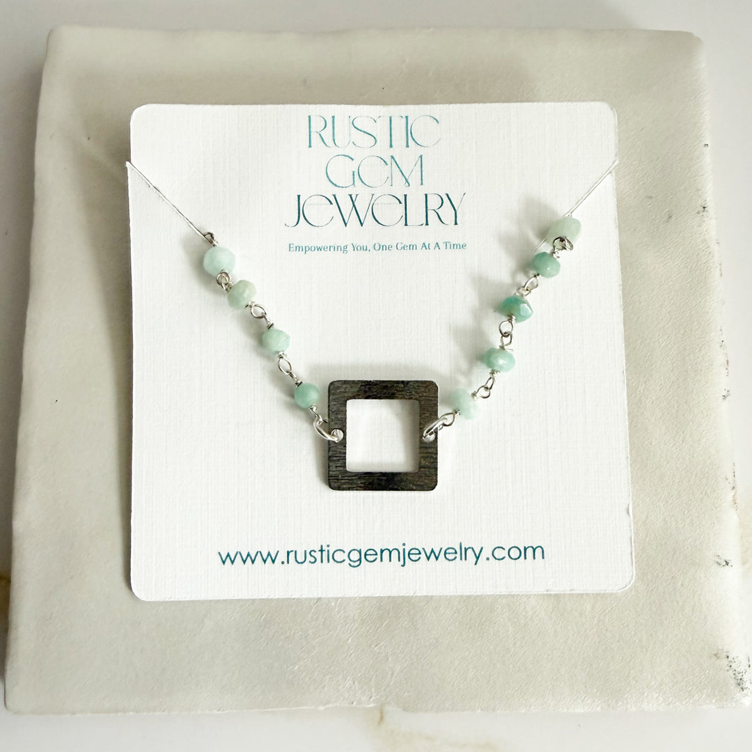 Amazonite Beaded Bracelet with Brushed Silver Square