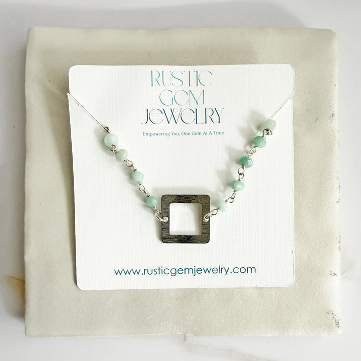 Amazonite Beaded Bracelet with Brushed Silver Square