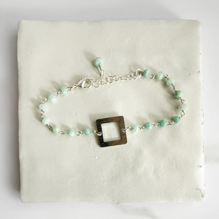 Amazonite Beaded Bracelet with Brushed Silver Square