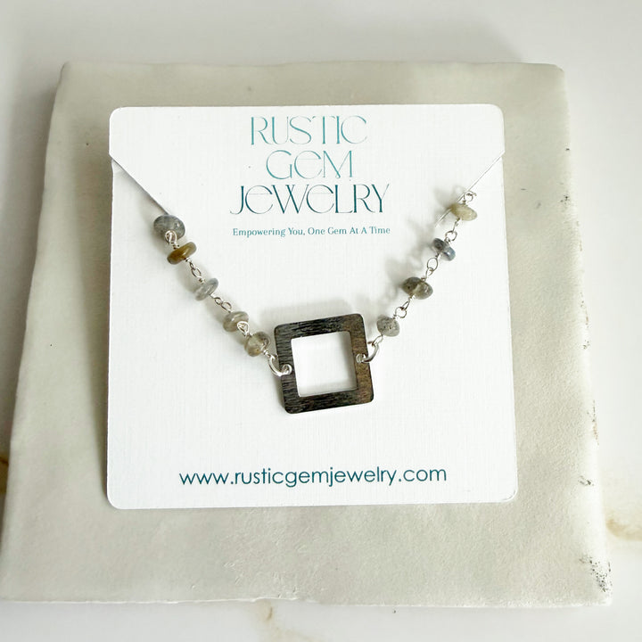Labradorite Beaded Bracelet with Brushed Silver Square