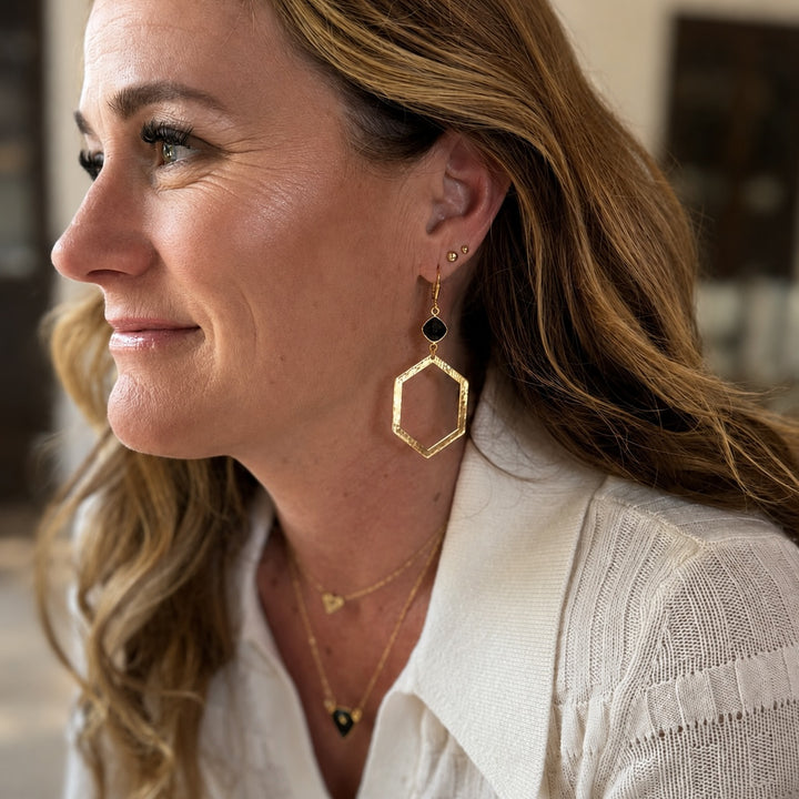 Black Onyx Hexagon Statement Earrings