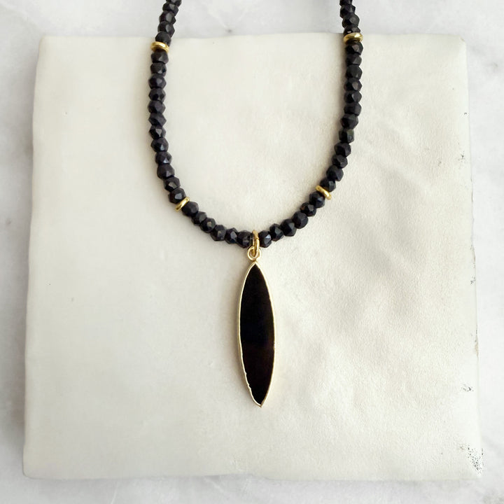 Black Onyx Marquise Beaded Necklace in Gold