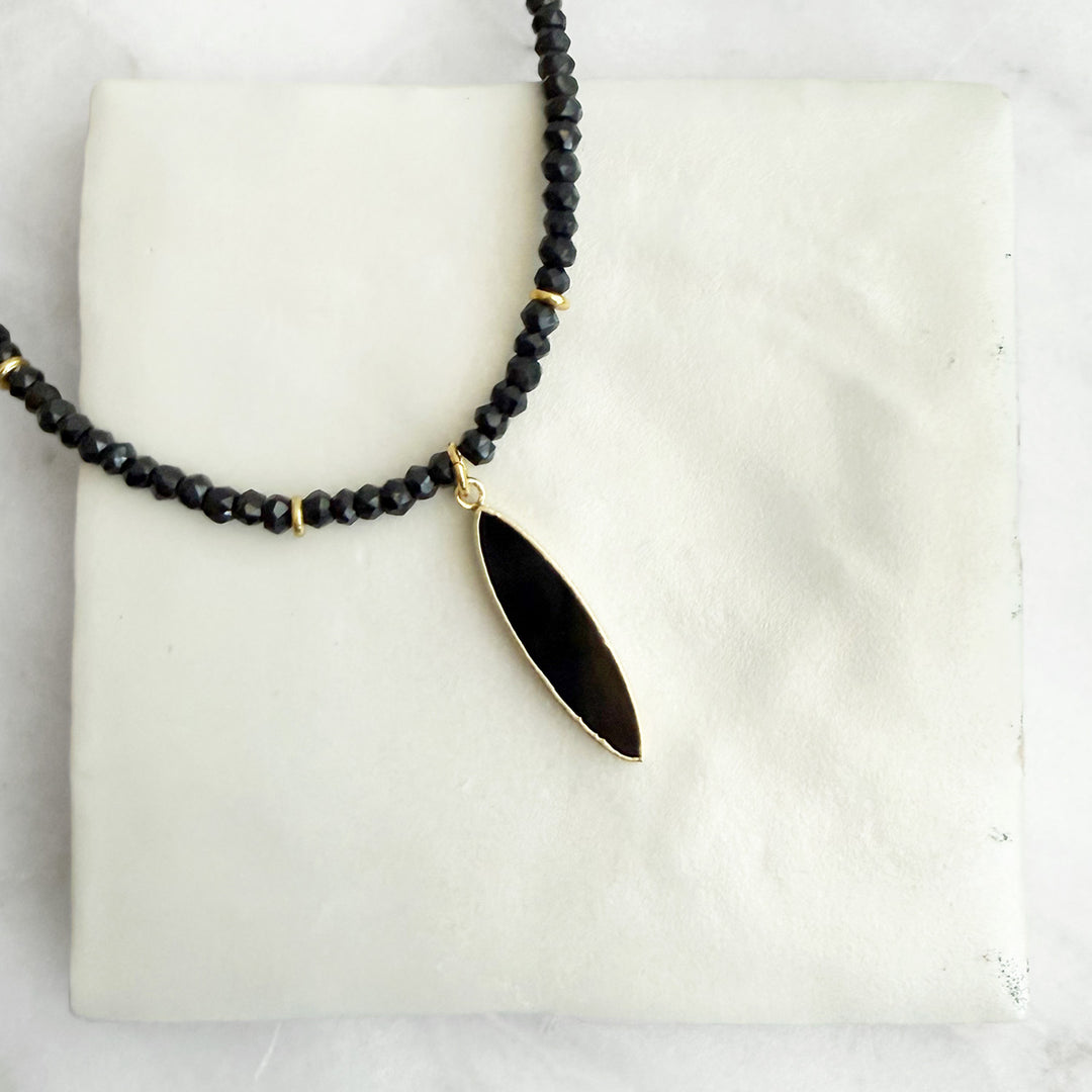 Black Onyx Marquise Beaded Necklace in Gold