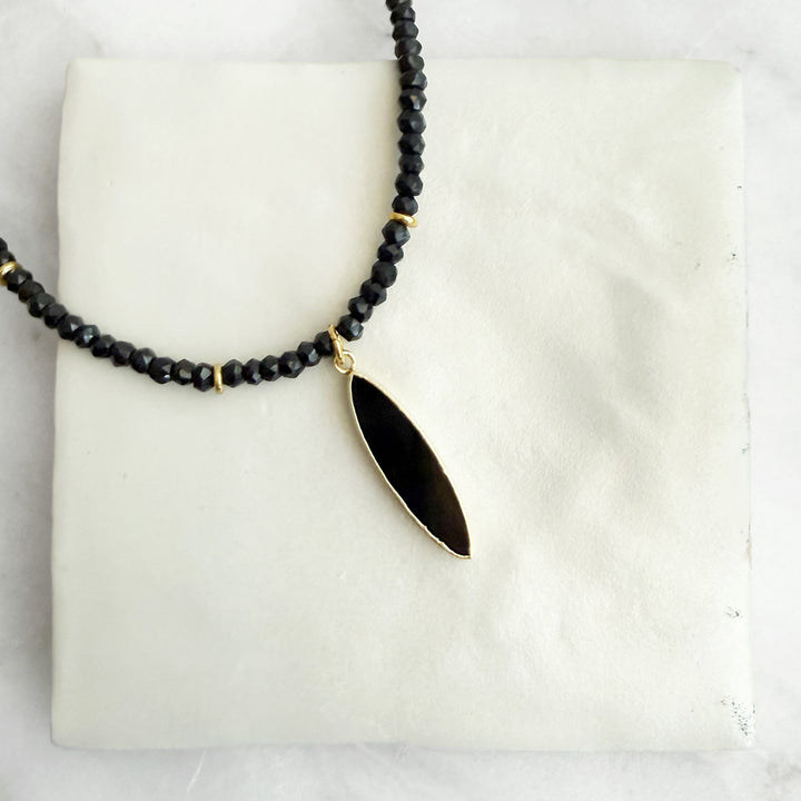 Black Onyx Marquise Beaded Necklace in Gold