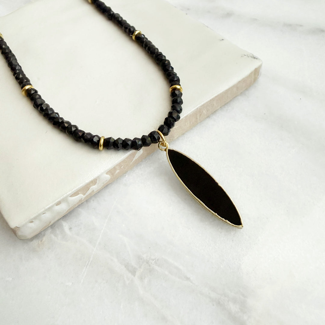 Black Onyx Marquise Beaded Necklace in Gold