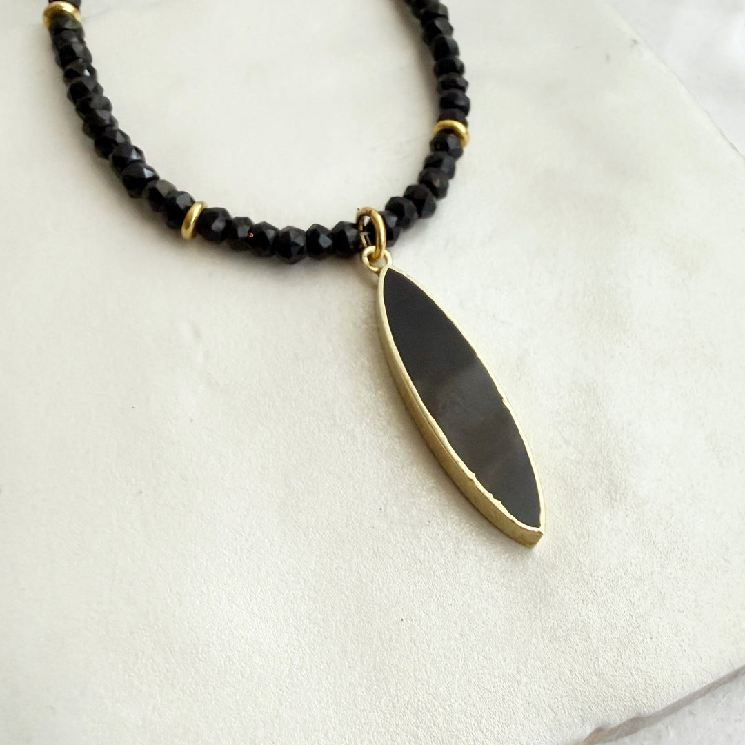Black Onyx Marquise Beaded Necklace in Gold