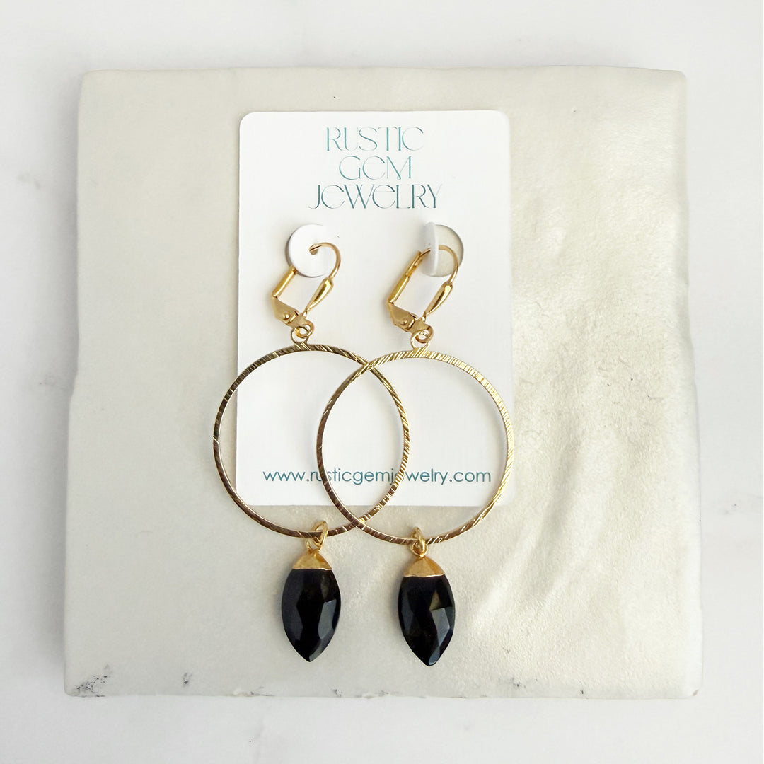 Black Onyx Marquise Hoop Dangle Earrings