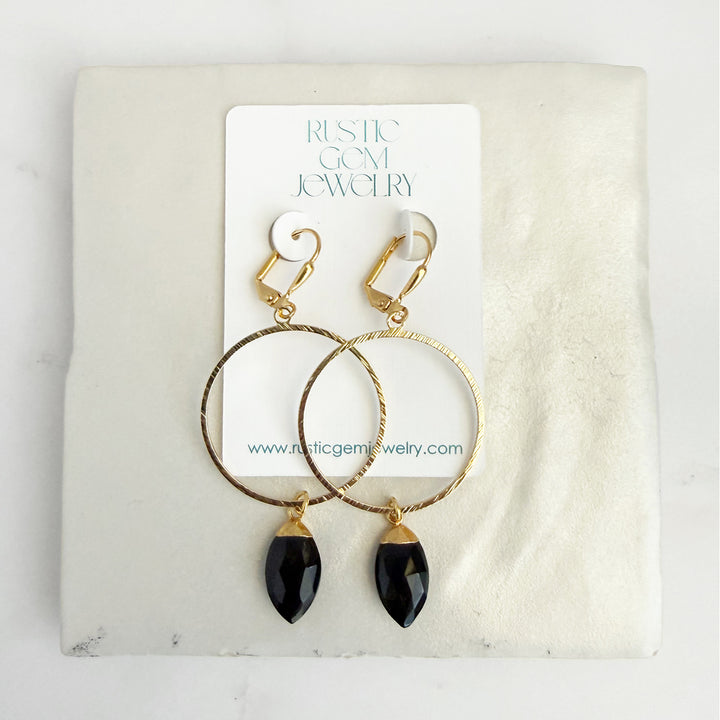 Black Onyx Marquise Hoop Dangle Earrings