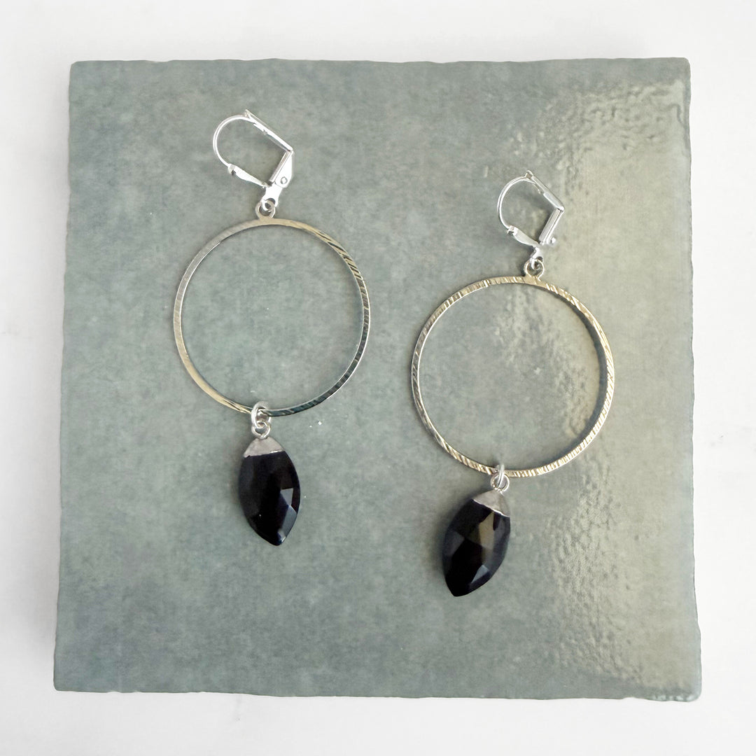 Black Onyx Marquise Hoop Dangle Earrings