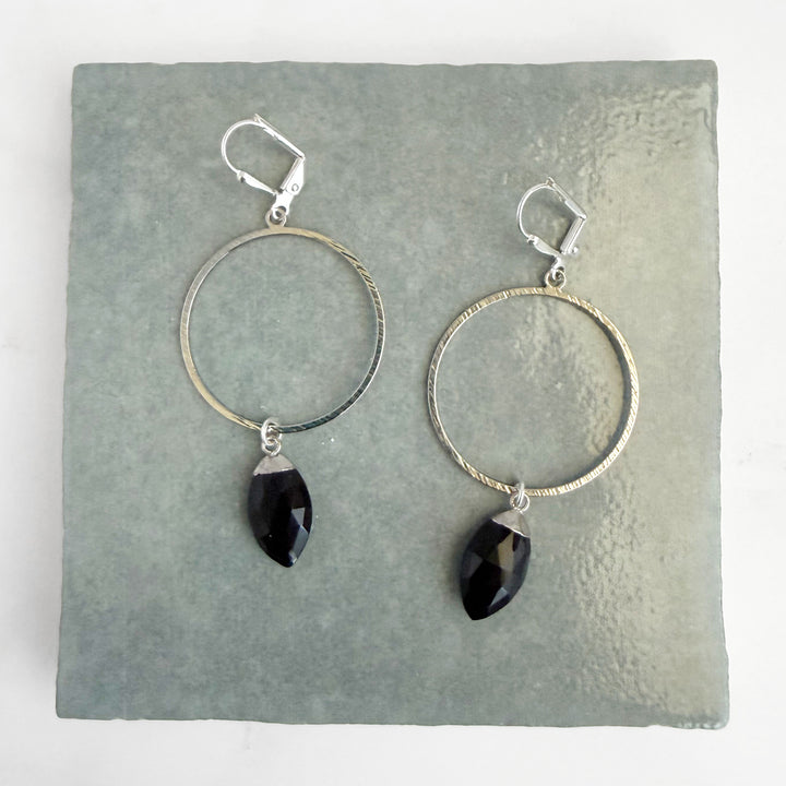 Black Onyx Marquise Hoop Dangle Earrings