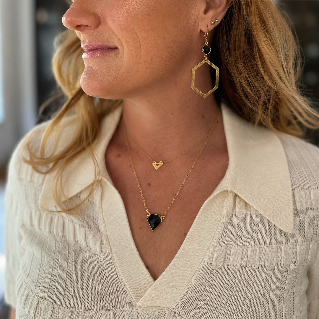 Black Onyx Triangle Bezel Necklace