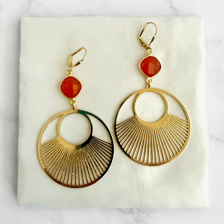 Carnelian Sunbeam Hoop Earrings in Gold