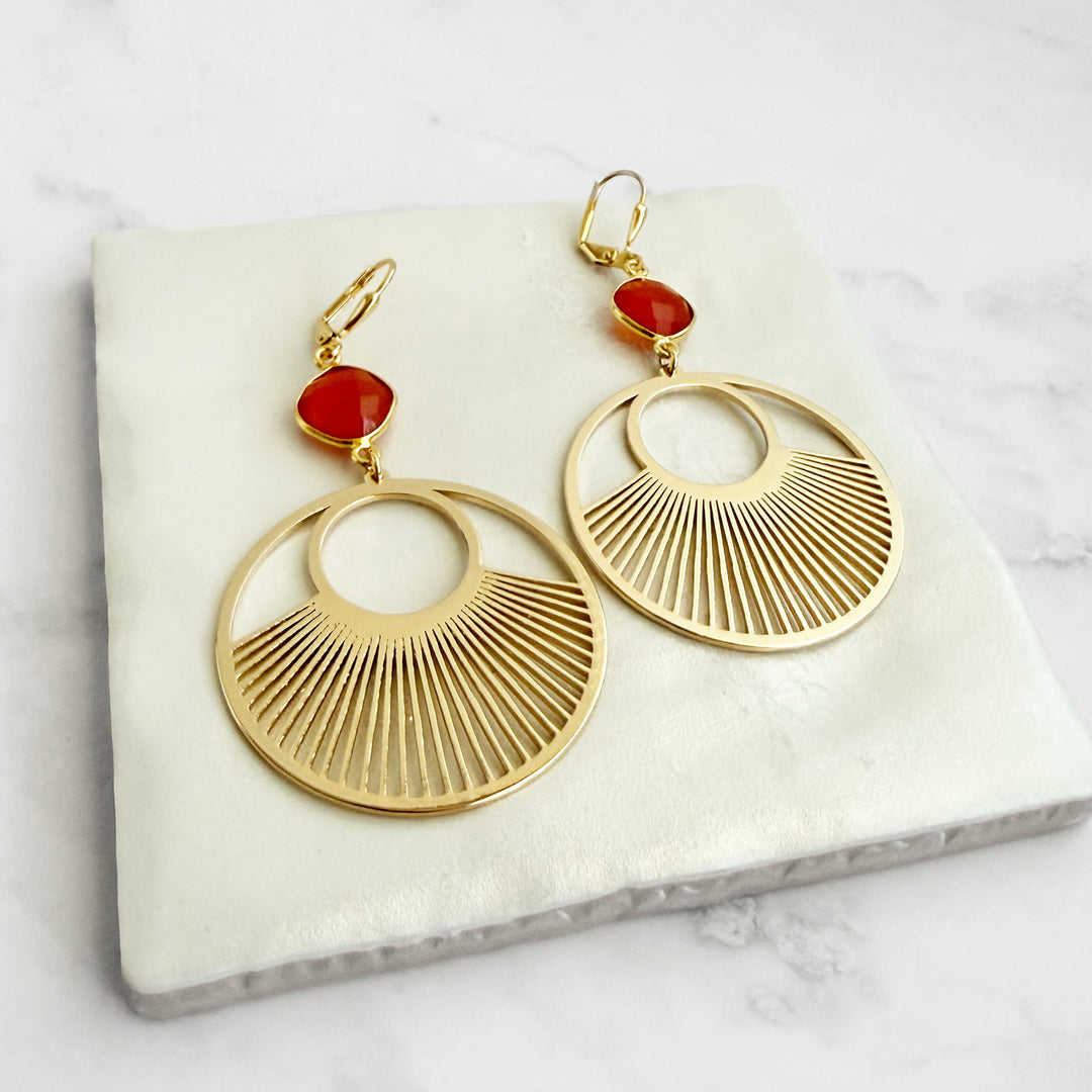Carnelian Sunbeam Hoop Earrings in Gold