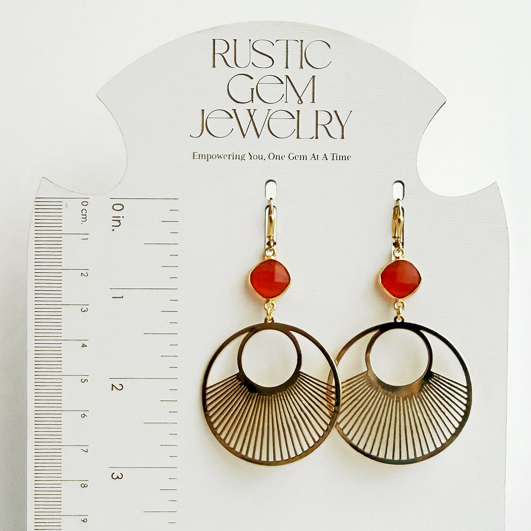 Carnelian Sunbeam Hoop Earrings in Gold