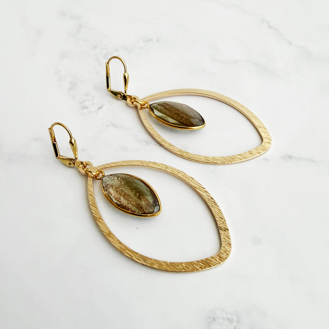 Copper Infused Quartz Marquise Statement Earrings in Brushed Gold