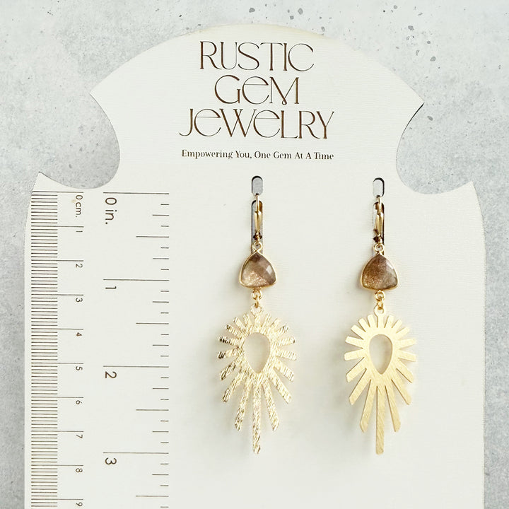 Copper Infused Stone Sunburst Statement Earrings in Brushed Gold