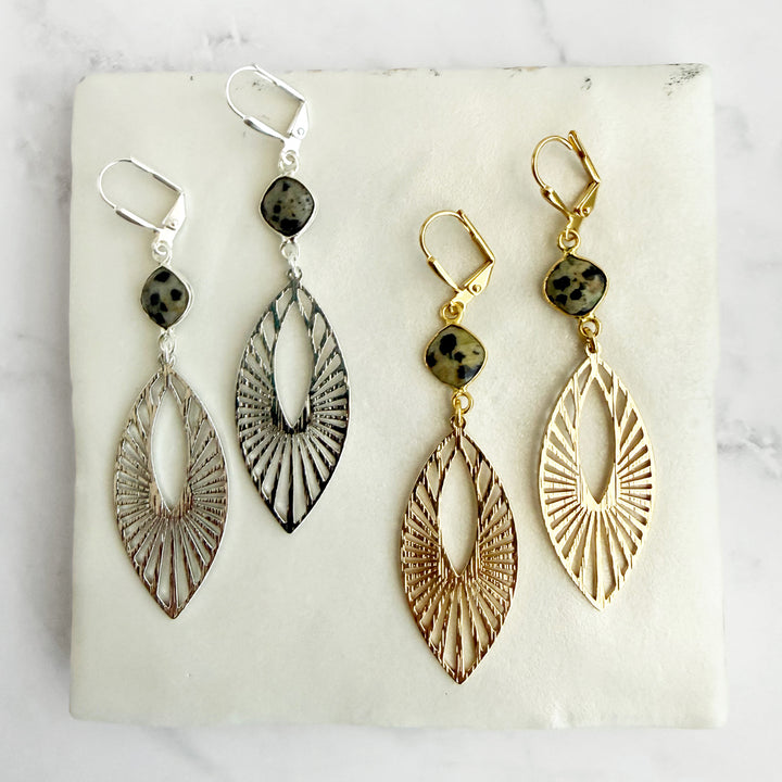 Dalmatian Jasper Sunbeam Marquise Earrings