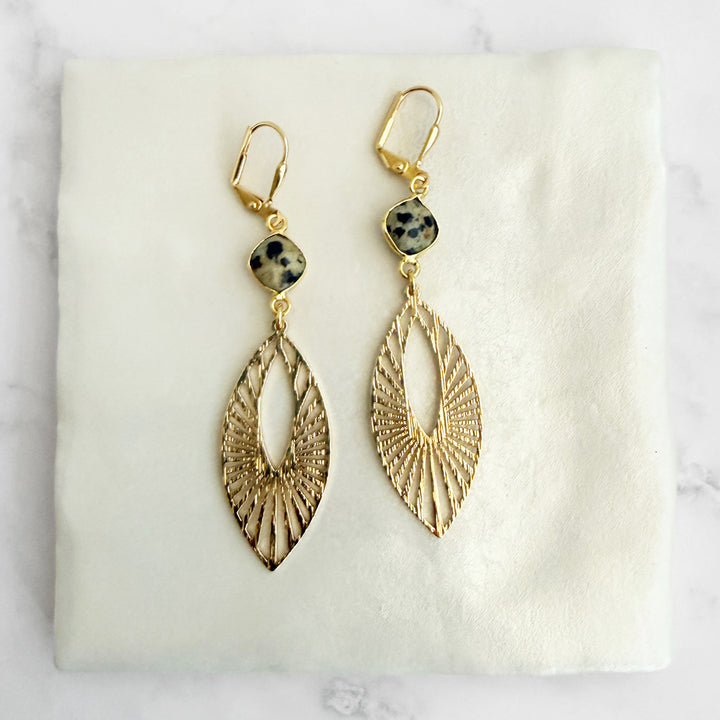 Dalmatian Jasper Sunbeam Marquise Earrings