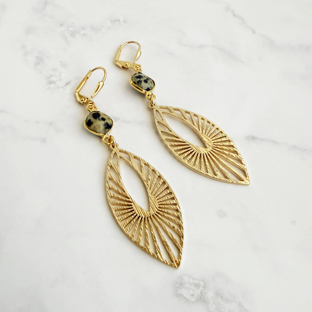 Dalmatian Jasper Sunbeam Marquise Earrings