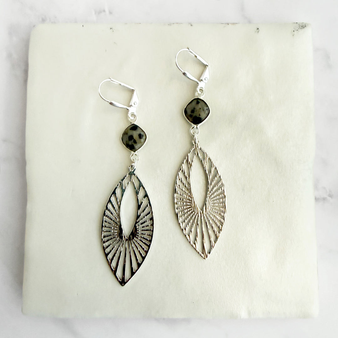 Dalmatian Jasper Sunbeam Marquise Earrings