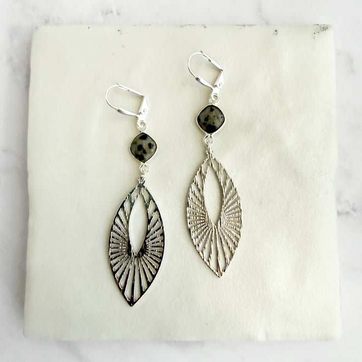 Dalmatian Jasper Sunbeam Marquise Earrings