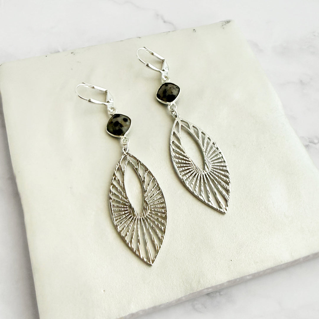 Dalmatian Jasper Sunbeam Marquise Earrings
