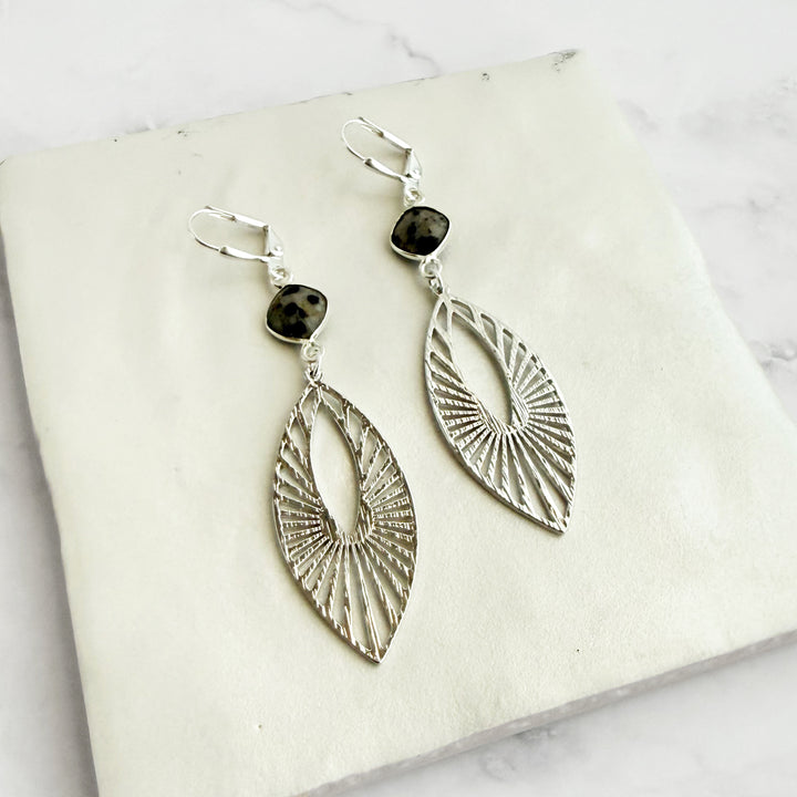 Dalmatian Jasper Sunbeam Marquise Earrings