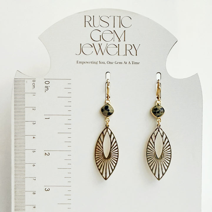 Dalmatian Jasper Sunbeam Marquise Earrings