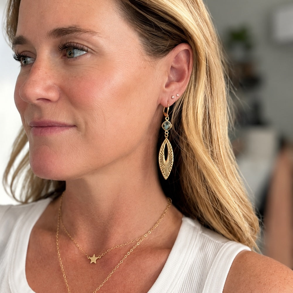 Dalmatian Jasper Sunbeam Marquise Earrings