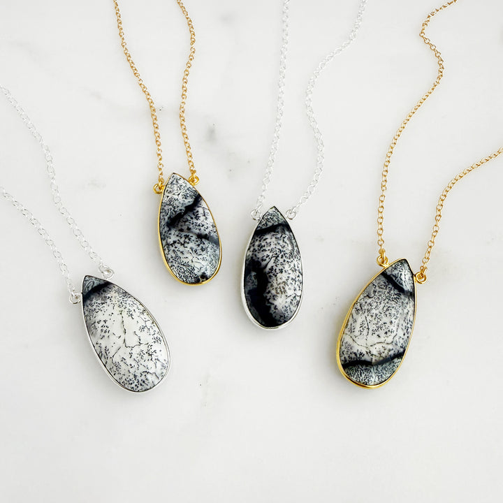 Dendrite Opal Teardrop Bezel Statement Necklace
