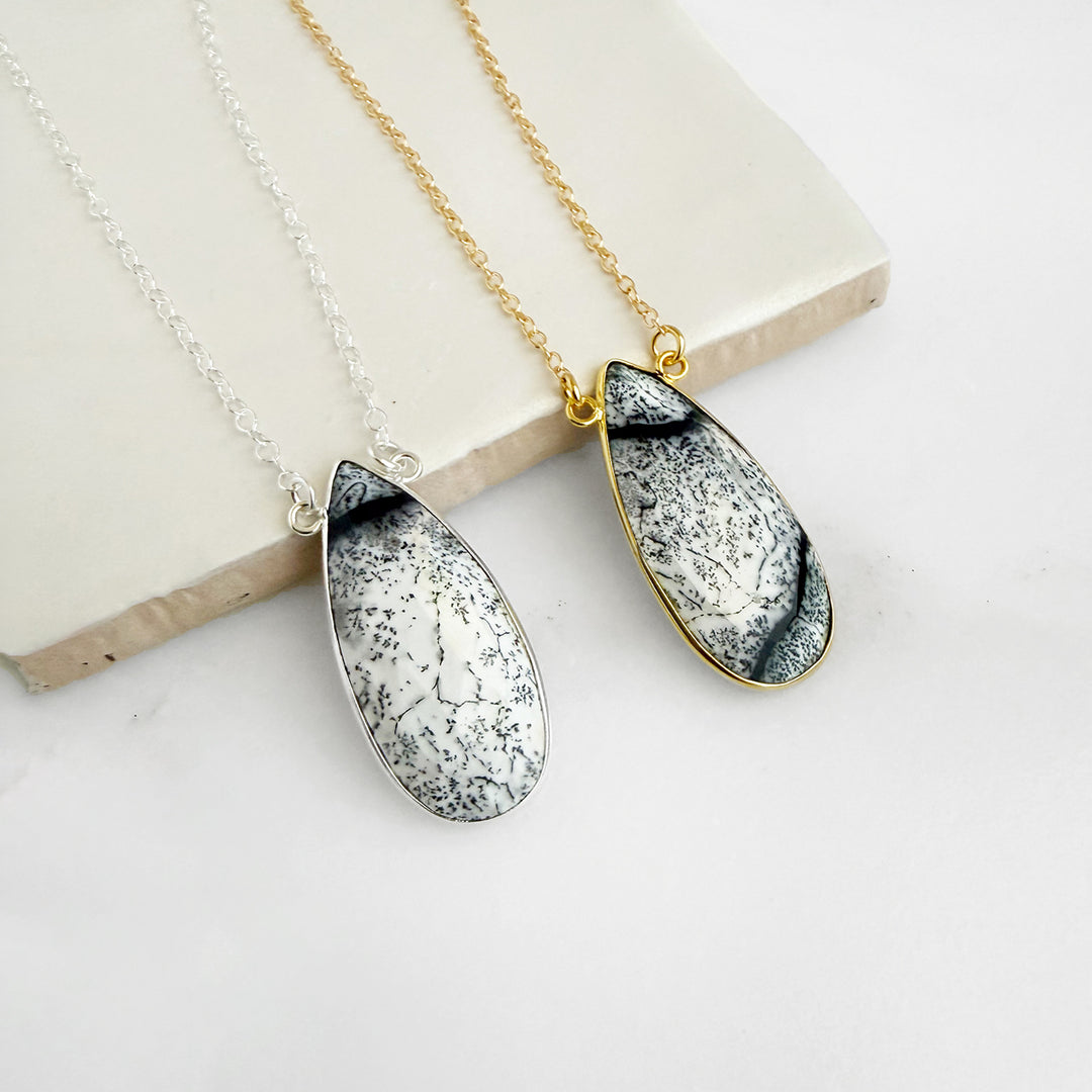 Dendrite Opal Teardrop Bezel Statement Necklace