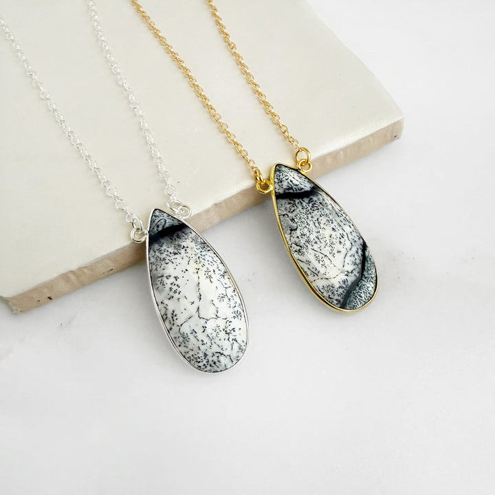Dendrite Opal Teardrop Bezel Statement Necklace