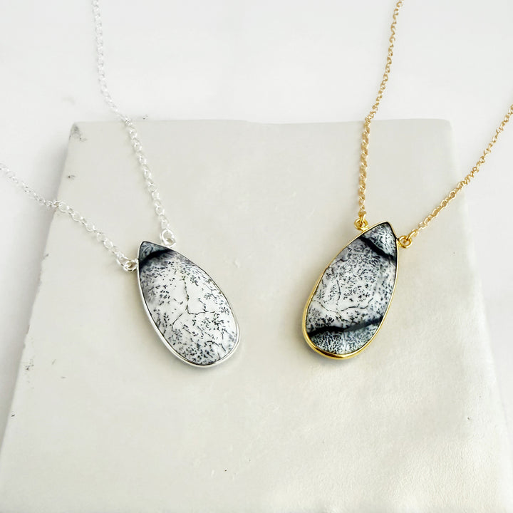 Dendrite Opal Teardrop Bezel Statement Necklace