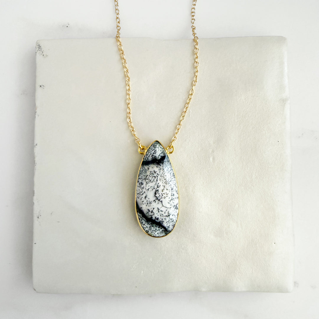 Dendrite Opal Teardrop Bezel Statement Necklace