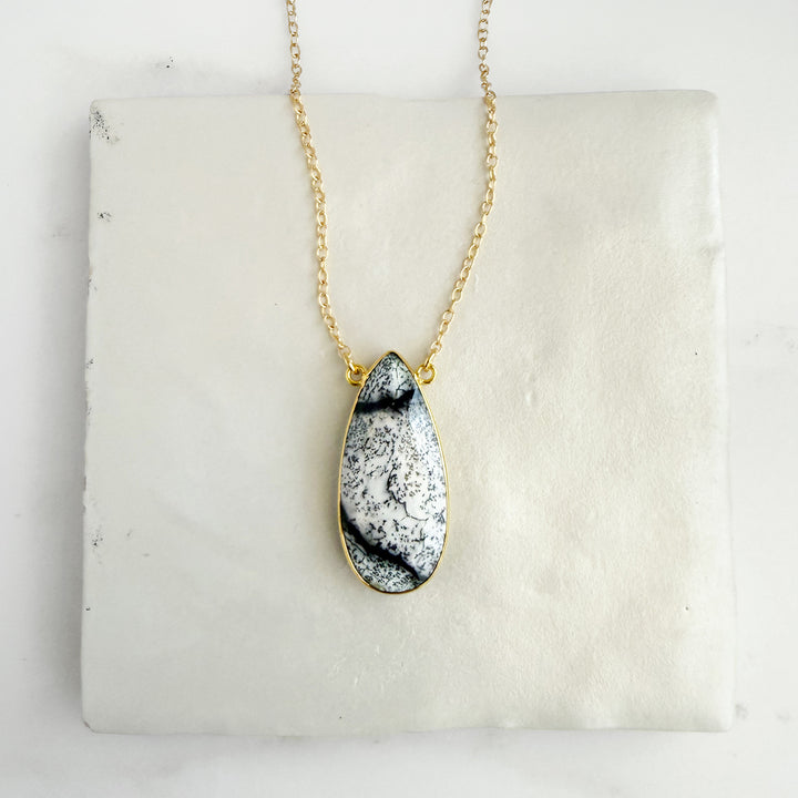 Dendrite Opal Teardrop Bezel Statement Necklace