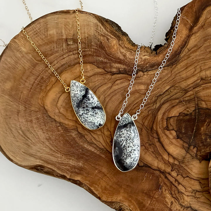 Dendrite Opal Teardrop Bezel Statement Necklace