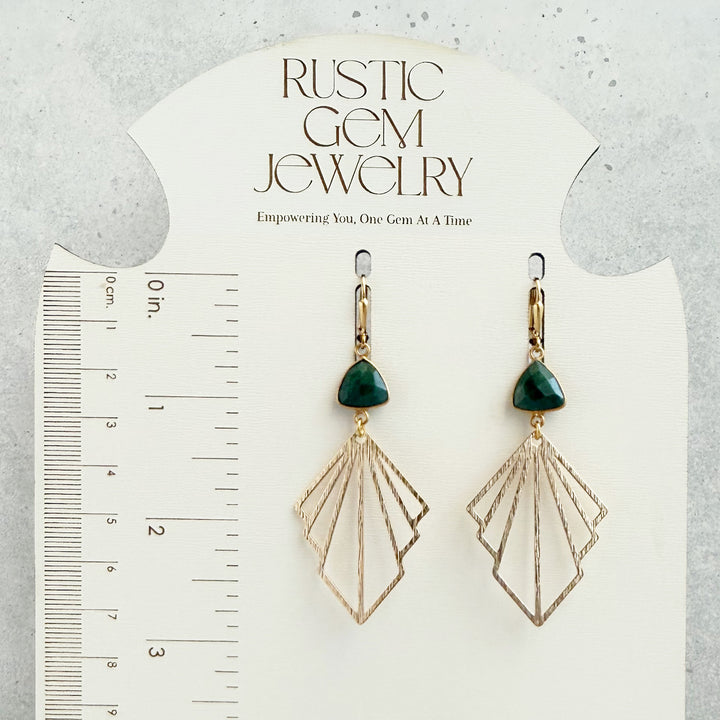 Emerald Fan Statement Earrings in Brushed Gold