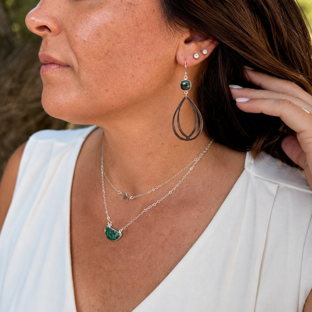 Emerald and Layered Teardrop Statement Earrings